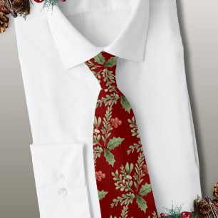 Botanical Red Holly Berries Christmas Holiday  Tie