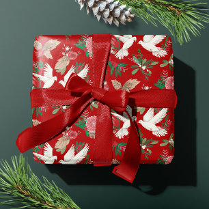 Botanical Red Peace on Earth Doves Floral pattern Wrapping Paper