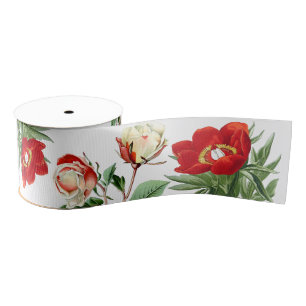 Botanical Red Roses Peony Flowers Floral Ribbon Grosgrain Ribbon
