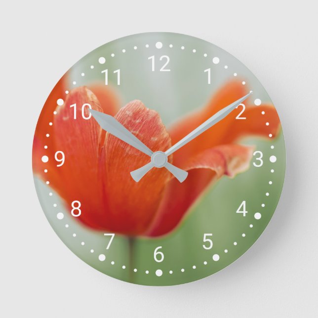 Botanical Red Tulip Flower Nature Photograph Round Clock (Front)