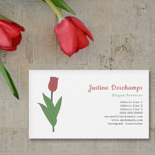 Botanical Red Tulip Pastel Flower  Business Card