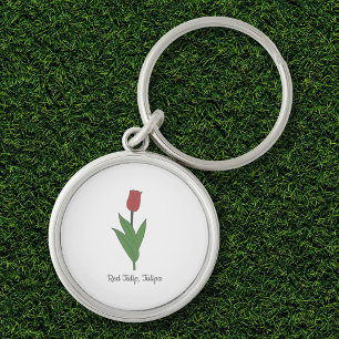 Botanical Red Tulip Pastel Flower Key Ring