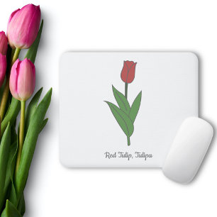 Botanical Red Tulip Pastel Flower  Mouse Mat