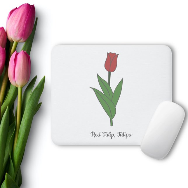 Botanical Red Tulip Pastel Flower  Mouse Mat (Botanical Red Tulip Mouse Pad)