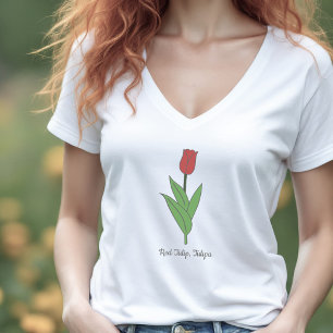 Botanical Red Tulip Pastel Flower T-Shirt