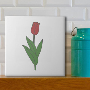 Botanical Red Tulip Pastel Flower  Tile
