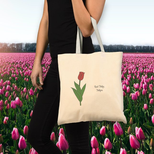 Botanical Red Tulip Pastel Flower  Tote Bag (Red Tulip Flower Tote Bag)