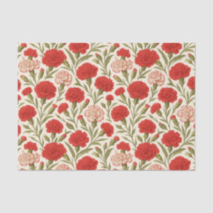 Botanical Red White Carnation Flowers Tissue Paper