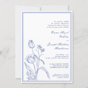 Botanical Regency vintage pastel blue Wedding Invitation