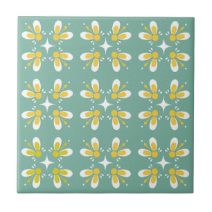 Botanical retro flowers on turkos background  tile