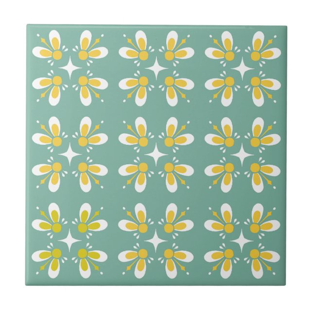 Botanical retro flowers on turkos background  tile (Front)