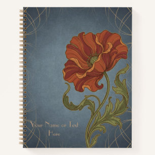 Botanical Reverie: The Wild Red Poppy Art Nouveau Notebook