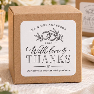 Botanical Rings Wedding Thank You Favour Sticker