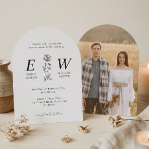 Botanical Romance Monogram Arch Wedding Photo Invitation