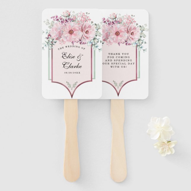 Botanical Rose Gold Floral and Eucalyptus Wedding Hand Fan (Front and Back)