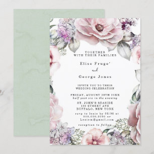 Botanical Rose Gold Floral and Eucalyptus Wedding Invitation