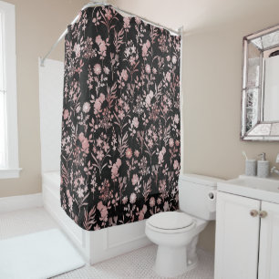 Botanical Rose Gold Flowers Pattern Shower Curtain