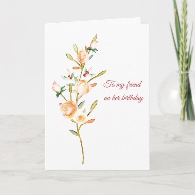 Botanical Rose Stem and Berries Birthday Card (Front)