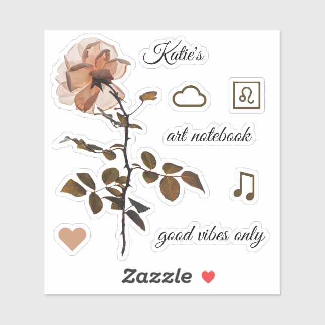 Botanical Rose with Personalized Words (Sheet)