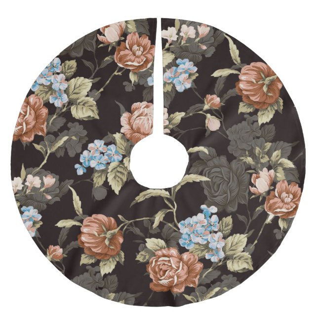 Botanical roses: abstract floral pattern. brushed polyester tree skirt (Front)