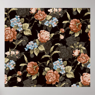 Botanical roses: abstract floral pattern. poster