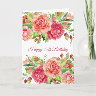 Botanical Roses and Berries Watercolor Birthday Card