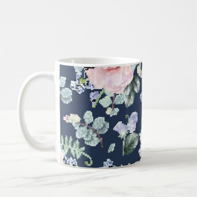 Botanical Roses Blue Vintage Pattern. Coffee Mug (Left)