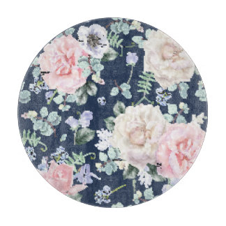 Botanical Roses Blue Vintage Pattern. Cutting Board