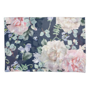 Botanical Roses Blue Vintage Pattern. Pillowcase