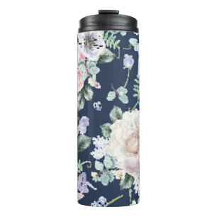 Botanical Roses Blue Vintage Pattern. Thermal Tumbler