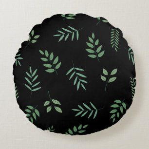 Botanical Round Pillow – Leaf on Black Design