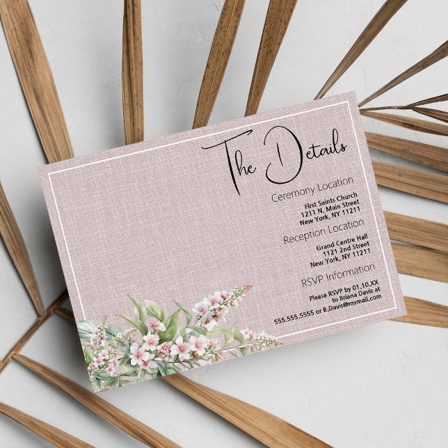 Botanical rustic blush pink mint floral Details Enclosure Card (Botanical rustic blush pink mint floral Details Enclosure )