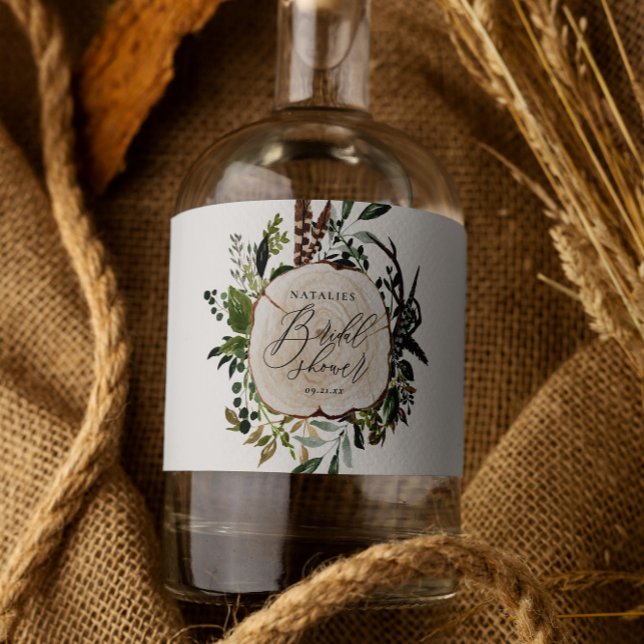 Botanical rustic farmhouse barn bridal shower liquor bottle label (Creator Uploaded)