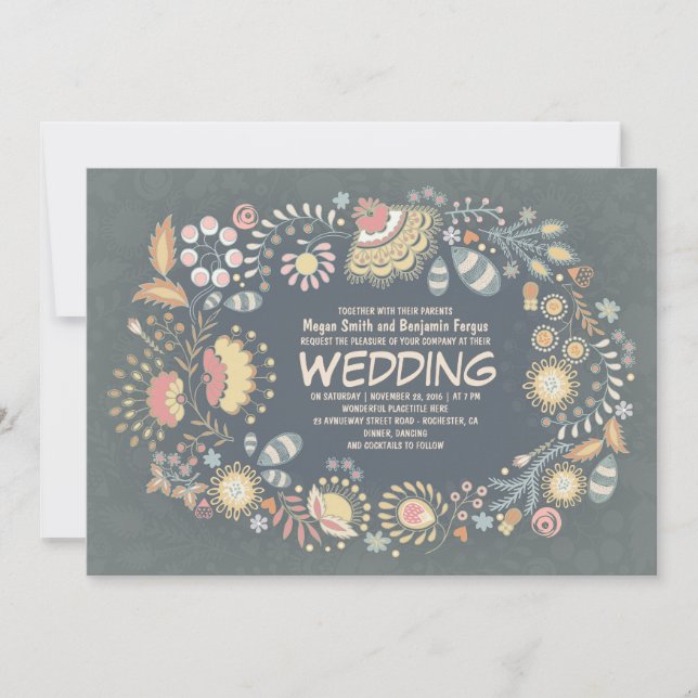 Botanical Rustic Floral Wedding Invitations (Front)