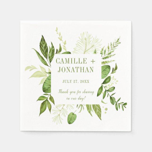 Botanical Rustic Greenery Frame Reception Napkin (Front)