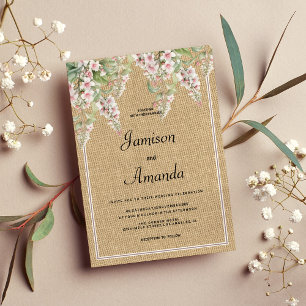 Botanical rustic ivory pink mint floral Wedding Invitation