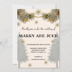 Botanical Rustic Pine Trees elegant winter wedding Invitation