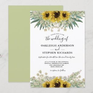 Botanical Rustic Sunflower Watercolor Wedding Invitation