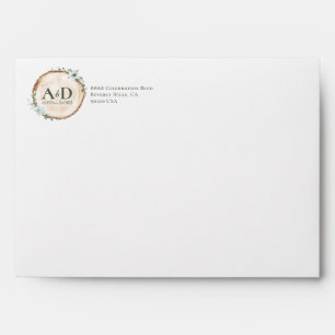 Botanical Rustic wood tree Monogram return address Envelope
