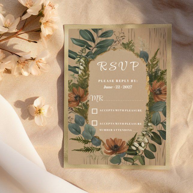 Botanical rustic woodland floral RSVP  Invitation (Botanical rustic woodland floral RSVP )