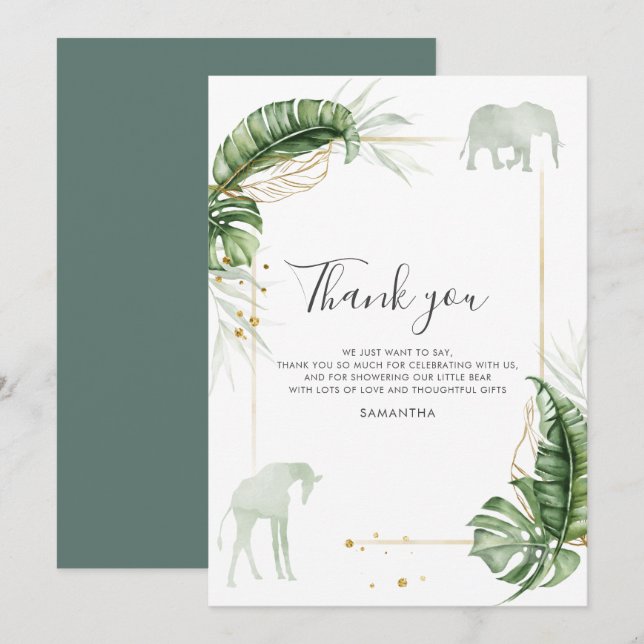 Botanical Safari Animals Baby Shower Thank You Card (Front/Back)