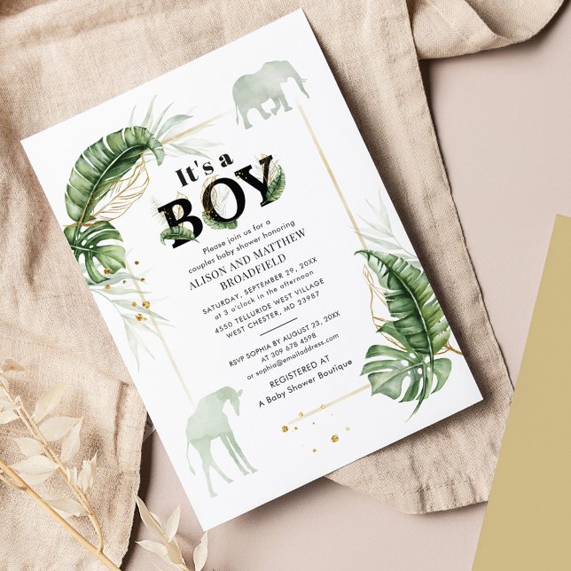 Botanical Safari Animals Boy Baby Shower Invitation (Creator Uploaded)