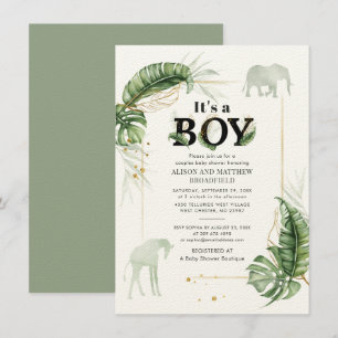 Botanical Safari Elephant Giraffe Boy Baby Shower Invitation