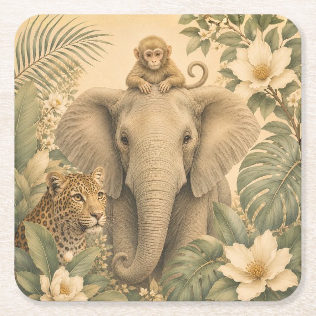 Botanical Safari Elephant Paper Coaster (Front)