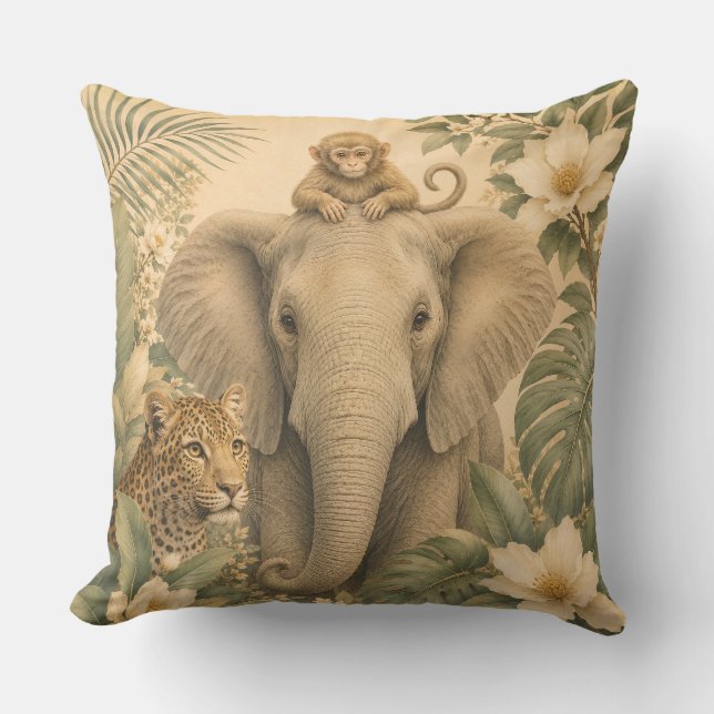 Botanical Safari Elephant Pillow (Front)