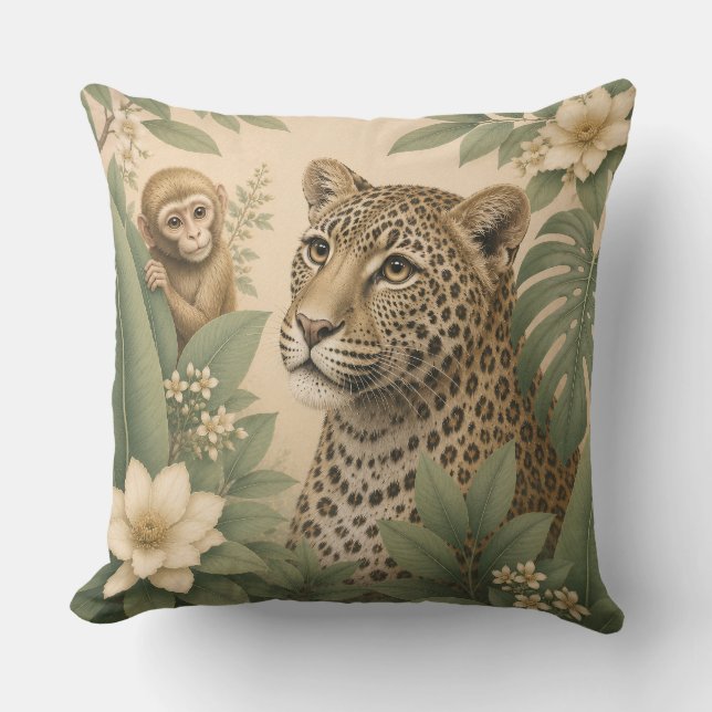Botanical Safari Leopard Pillow (Front)