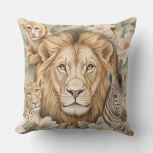 Botanical Safari Lion Throw Pillow Neutral Nurse