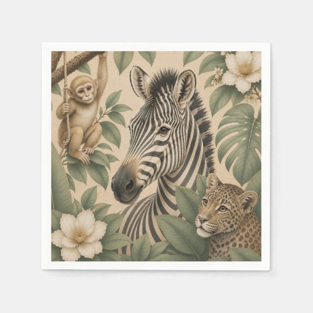 Botanical Safari Zebra Paper Napkin (Front)