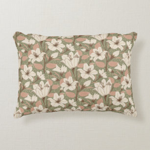 Botanical Sage Green Beige Lily Floral Pattern   Decorative Cushion