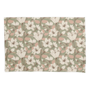 Botanical Sage Green Beige Lily Floral Pattern   Pillowcase